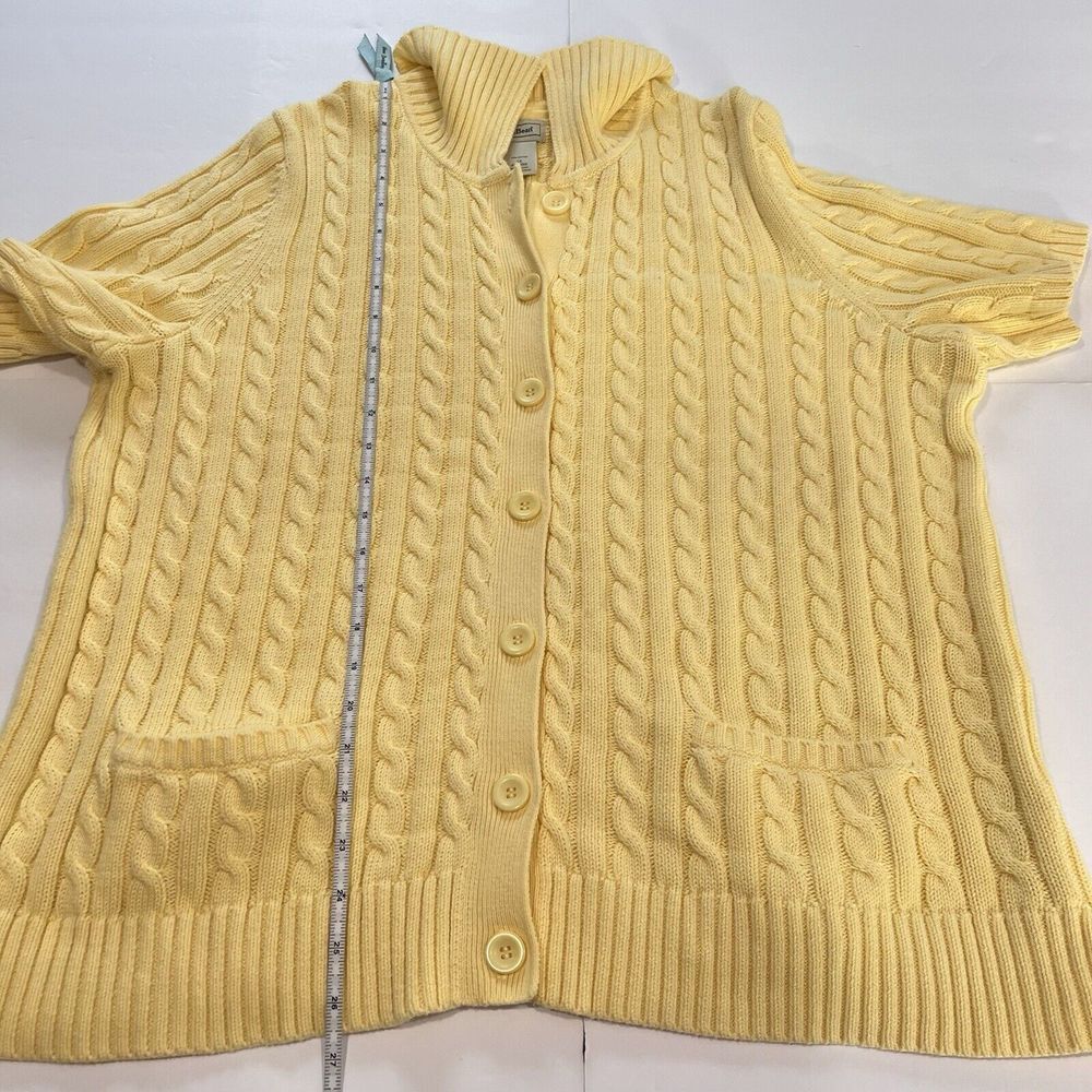 LL Bean Yellow Button Cotton Cable Short Sleeve Cardigan Sweater 1X Pockets - Picture 6 of 7